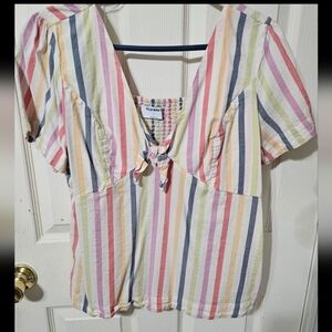 Old Navy short sleeve smocked knotted striped blouse